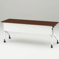 【組立設置込】イトーキ 会議テーブル 天板抗菌 樹脂幕板付 棚付 ホワイト×ファインウォールナットD×ホワイト 幅1800×奥行600×高さ720mm（直送品）