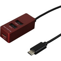 ナカバヤシ Type-C/USB2.0/3ポートハブ/30cm/レッド UH-C2453R 1個（直送品）
