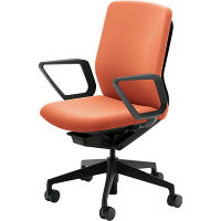 【組立設置込】内田洋行 KRENE/KRA-335BC PU クロス ハイシェル リング肘 ブラック/コーラルオレンジ 5-353-3813 1脚（直送品）