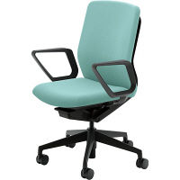 【組立設置込】内田洋行クレネ（KRENE）/KRA-335BC PU クロス ハイシェル リング肘 ブラック/アクアブルー 5-353-3814 1脚（直送品）