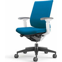 【組立設置込】コクヨ ウィザード3 ローバック 可動肘 樹脂脚 布張り カーペット用 ホワイト×ブラック×ターコイズ 1脚（直送品）