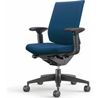 【組立設置込】コクヨ ウィザード3 ローバック 可動肘 樹脂脚 布張り カーペット用 ブラック×ブラック×プルシアンブルー 1脚（直送品）