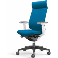 【組立設置込】コクヨ ウィザード3 ミドルマネージメント 可動肘 樹脂脚 布張り カーペット用 ホワイト×ブラック×ターコイズ 1脚（直送品）