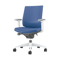 【組立設置込】コクヨ ウィザード3 ローバック 可動肘 樹脂脚 レザー カーペット用 ホワイト×ホワイト×ミディアムマリン 1脚（直送品）