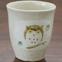 三陶 【萬古焼】ふくろう緑 湯呑 約240cc(軽量陶器) 08952 1個（直送品）