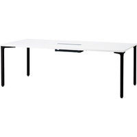 【設置込】プラス ロンナ 会議テーブル 4本脚アジャスタータイプ 長方形 配線口付 幅2100×奥行1000×高さ720mm ホワイト/ブラック 1台（直送品）