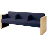 オカムラ L-40S ロビーチェア 3人掛け 各席肘 突板張り ナチュラル脚 幅1780mm ダークブルー L340HN PE75 1台（直送品）