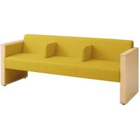 オカムラ L-40S ロビーチェア 3人掛け 各席肘 突板張り ナチュラル脚 幅1780mm イエロー L340HN FXW7 1台（直送品）