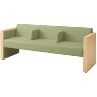 オカムラ L-40S ロビーチェア 3人掛け 各席肘 突板張り ナチュラル脚 幅1780mm グリーン L340HN PC88 1台（直送品）