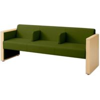 オカムラ L-40S ロビーチェア 3人掛け 各席肘 突板張り ナチュラル脚 幅1780mm スモークグリーン L340HN FMV1 1台（直送品）