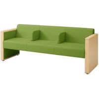 オカムラ L-40S ロビーチェア 3人掛け 各席肘 突板張り ナチュラル脚 幅1780mm ライムグリーン L340HN FXS3 1台（直送品）