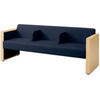 オカムラ L-40S ロビーチェア 3人掛け 各席肘 突板張り ナチュラル脚 幅1780mm ダークブルー L340HN FXS5 1台（直送品）