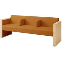 オカムラ L-40S ロビーチェア 3人掛け 各席肘 突板張り ナチュラル脚 幅1780mm オレンジ L340HN FXR9 1台（直送品）