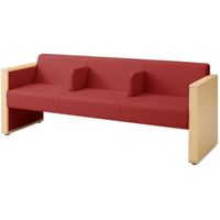 オカムラ L-40S ロビーチェア 3人掛け 各席肘 突板張り ナチュラル脚 幅1780mm レッド L340HN PC79 1台（直送品）
