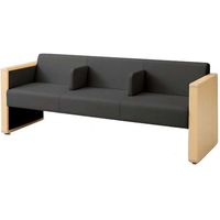 オカムラ L-40S ロビーチェア 3人掛け 各席肘 突板張り ナチュラル脚 幅1780mm ブラック L340HN PE51 1台（直送品）