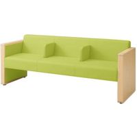 オカムラ L-40S ロビーチェア 3人掛け 各席肘 突板張り ナチュラル脚 幅1780mm ライムグリーン L340HN PD32 1台（直送品）