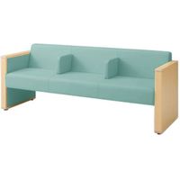 オカムラ L-40S ロビーチェア 3人掛け 各席肘 突板張り ナチュラル脚 幅1780mm セージ L340HN PE63 1台（直送品）