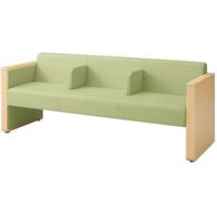 オカムラ L-40S ロビーチェア 3人掛け 各席肘 突板張り ナチュラル脚 幅1780mm ミントグリーン L340HN PB22 1台（直送品）