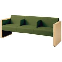 オカムラ L-40S ロビーチェア 3人掛け 各席肘 突板張り ナチュラル脚 幅1780mm オリーブグリーン L340HN PB28 1台（直送品）