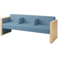 オカムラ L-40S ロビーチェア 3人掛け 各席肘 突板張り ナチュラル脚 幅1780mm ライトブルー L340HN FMT4 1台（直送品）