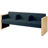 オカムラ L-40S ロビーチェア 3人掛け 各席肘 突板張り ナチュラル脚 幅1780mm スモークブルー L340HN FMV0 1台（直送品）