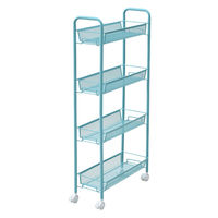 【アウトレット】山善 スリムバスケットワゴン4段 LKW-4S ターコイズブルー キッチンワゴン 約幅18.5cm 高さ103cm 1台LKW-4S 1台