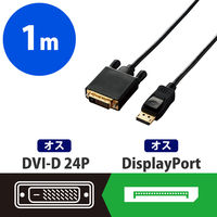 変換ケーブル DisplayPort[オス] - DVI-D 24ピン[オス] 1.0m ブラック CAC-DPDVI10BK エレコム 1個