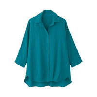 ケアファッション 7分袖麻混ブラウス　89629-01　ターコイズ　M 4580604062728 1枚（直送品）