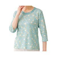 ケアファッション 背中ゆったり着心地7分袖花柄Tシャツ　98135-02　グリーン　L 4580625313205 1枚（直送品）