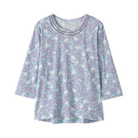ケアファッション 背中ゆったり着心地7分袖花柄Tシャツ　98135-22　パープル　L 4580625313243 1枚（直送品）
