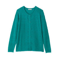 ケアファッション クルーネック透かし柄カーディガン　98382-21　ターコイズ　M～L 4580625316909 1枚（直送品）