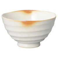 陶雅 飯碗 火色志野うす彫りろくべ型茶碗(大) [4個入] tga-5518-120（直送品）