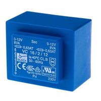 BLOCK 基板実装用トランス 一次側:230V ac 二次側:12V 定格電力:16VA， VC 16/2/12 出力数:2 1個（直送品）