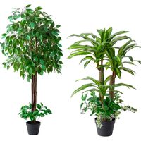 ファミリー・ライフ 人工観葉植物 ベンジャミン&幸福の木　インテリアグリーン 0396510 1セット（2本入）