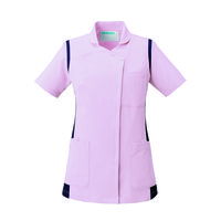 KAZEN レディススクラブ（衿付） 医療白衣 半袖 ピンクxネイビー S 973-43（直送品）