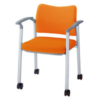 ライオン事務器 ミーティングチェア セパレートバック キャスター付4本脚 肘付 サンセットオレンジ 1脚（直送品）