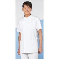 KAZEN メンズジャケット半袖 医療白衣 ホワイトxネイビー L 073-28（直送品）