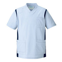 KAZEN スクラブ男女兼用 医療白衣 半袖 サックスxネイビー 3L 971-41（直送品）