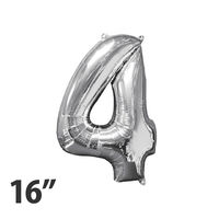 Amscan 33082<16.ナンバー 4 シルバーバルーン 数字 風船 0203670234 1パック(1枚入)（直送品）