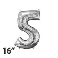 Amscan 33084<16.ナンバー 5 シルバーバルーン 数字 風船 0203670235 1パック(1枚入)（直送品）