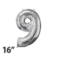 Amscan 33092<16.ナンバー 9 シルバーバルーン 数字 風船 0203670239 1パック(1枚入)（直送品）