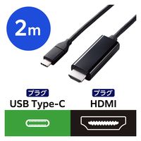 TypeC to HDMI 変換ケーブル 2m 4K 60Hz やわらか ブラック ECMPA-CHDMIY20B エレコム 1個（直送品）