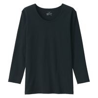 【レディース】無印良品 婦人 あったか綿 厚手 Uネック八分袖Tシャツ 婦人M 黒 良品計画