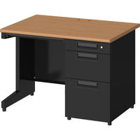 プラス スチールOAデスク フラットライン＋(プラス) 片袖机 ミディアムウッド天板/ブラック脚 幅1000×奥行700×高さ720ｍｍ 1台(2梱包)