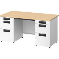 プラス スチールOAデスク フラットライン＋(プラス) 両袖机 メープル天板/ホワイト脚 幅1400×奥行700×高さ720ｍｍ 1台(3梱包)