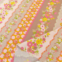 70’s フラワーボーダー プリント生地 ピンク×ブラウン 巾約108cm×5mカット CHU052-2B-5M（直送品）