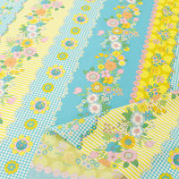 70’s フラワーボーダー プリント生地 ブルー 巾約108cm×3mカット CHU052-2C-3M 1セット(巾約108cm×3（直送品）
