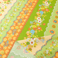 70’s フラワーボーダー プリント生地 グリーン 巾約108cm×3mカット CHU052-2D-3M 1セット(巾約108cm×3（直送品）
