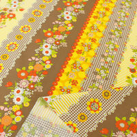 70’s フラワーボーダー プリント生地 イエロー×ブラウン 巾約108cm×3mカット CHU052-2E-3M（直送品）