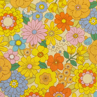 70’s フラワーガーデン プリント生地 イエロー系 巾約108cm×6mカット CHU052-3A-6M 1セット(巾約108cm×6（直送品）